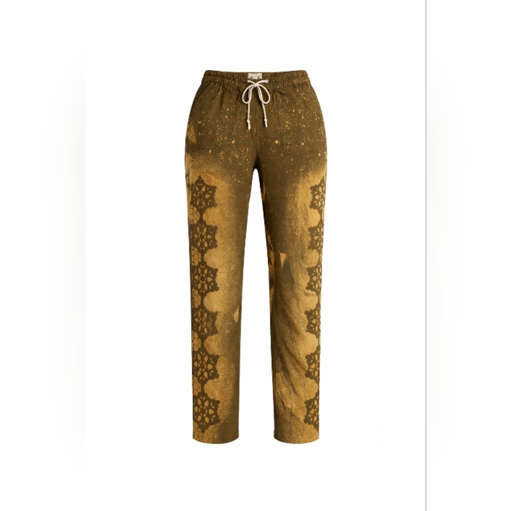Womens Large Pact organic cotton pants pull on pockets custom BUKS bleach dye